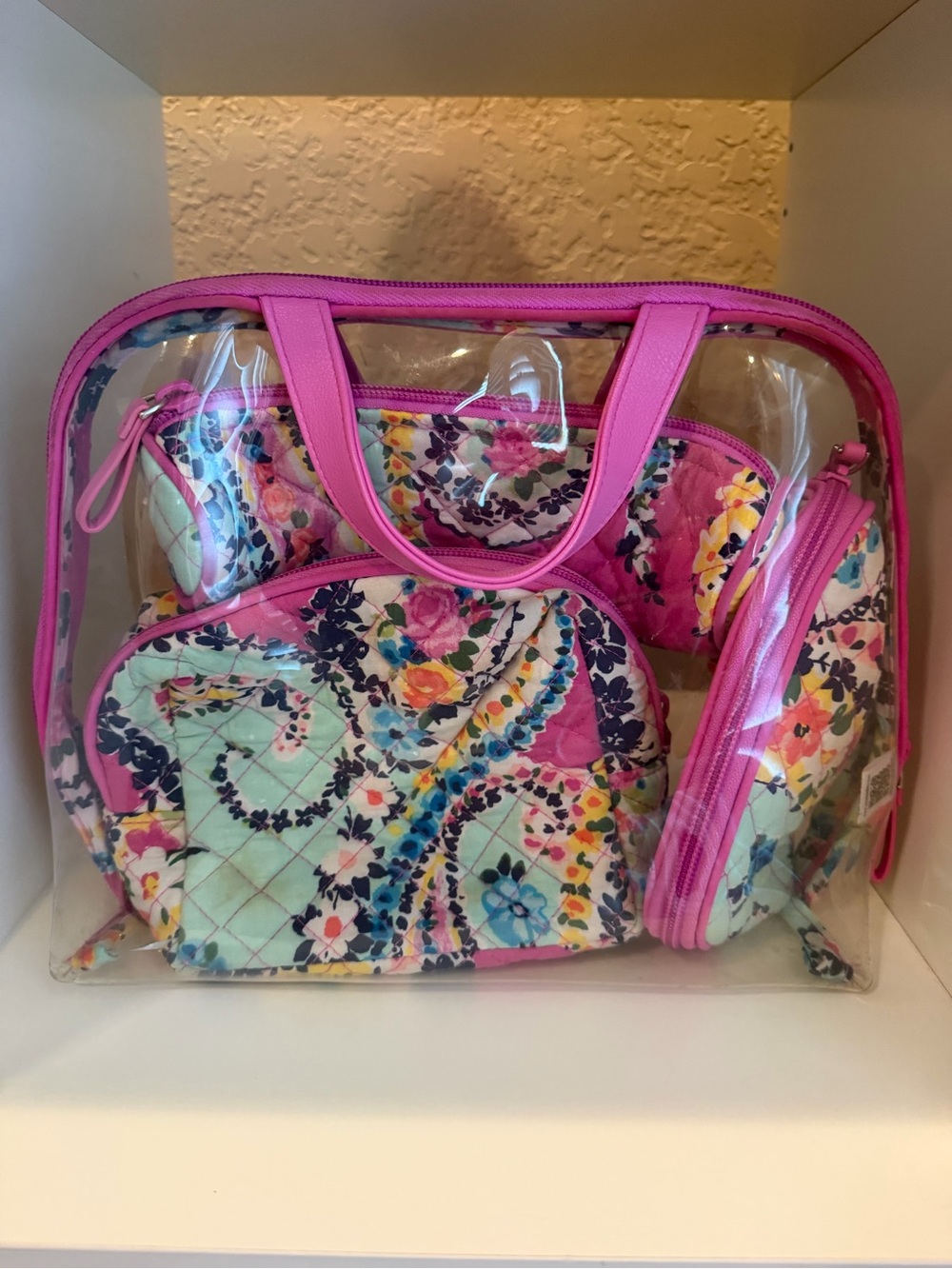 Vera Bradley Clear Tote with Pink-Trimmed Floral Quilted Pouches